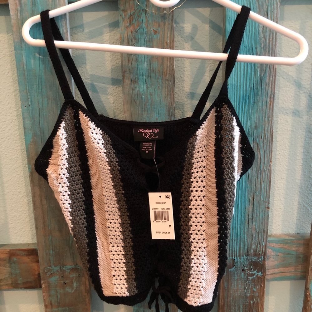 Black striped lace up front crop tank!